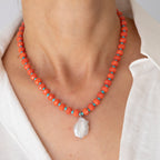 Grapefruit & Turquoise Crystal Beaded Necklace
