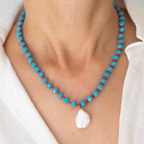 Azul & Rosa Crystal Beaded Necklace