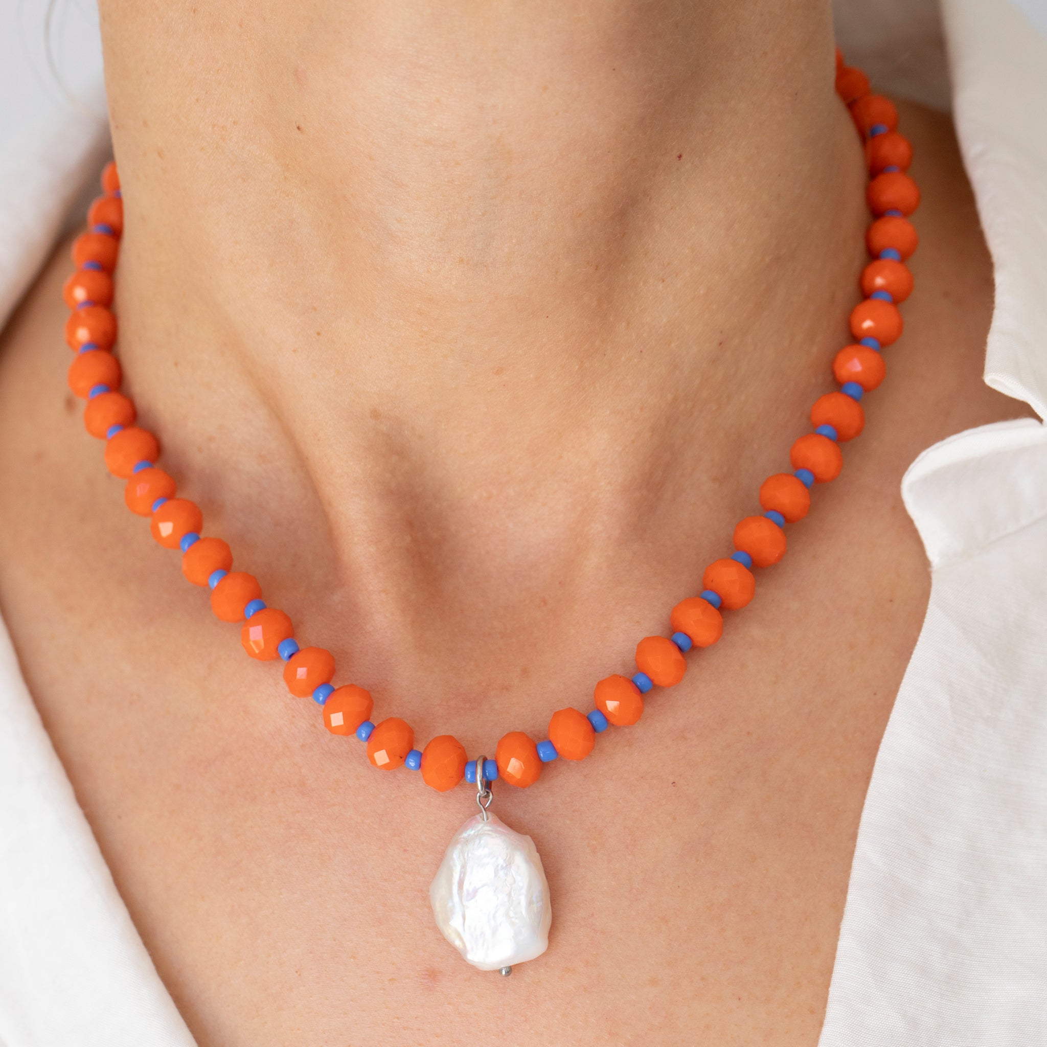 Tangerine & Indigo Crystal Beaded Necklace