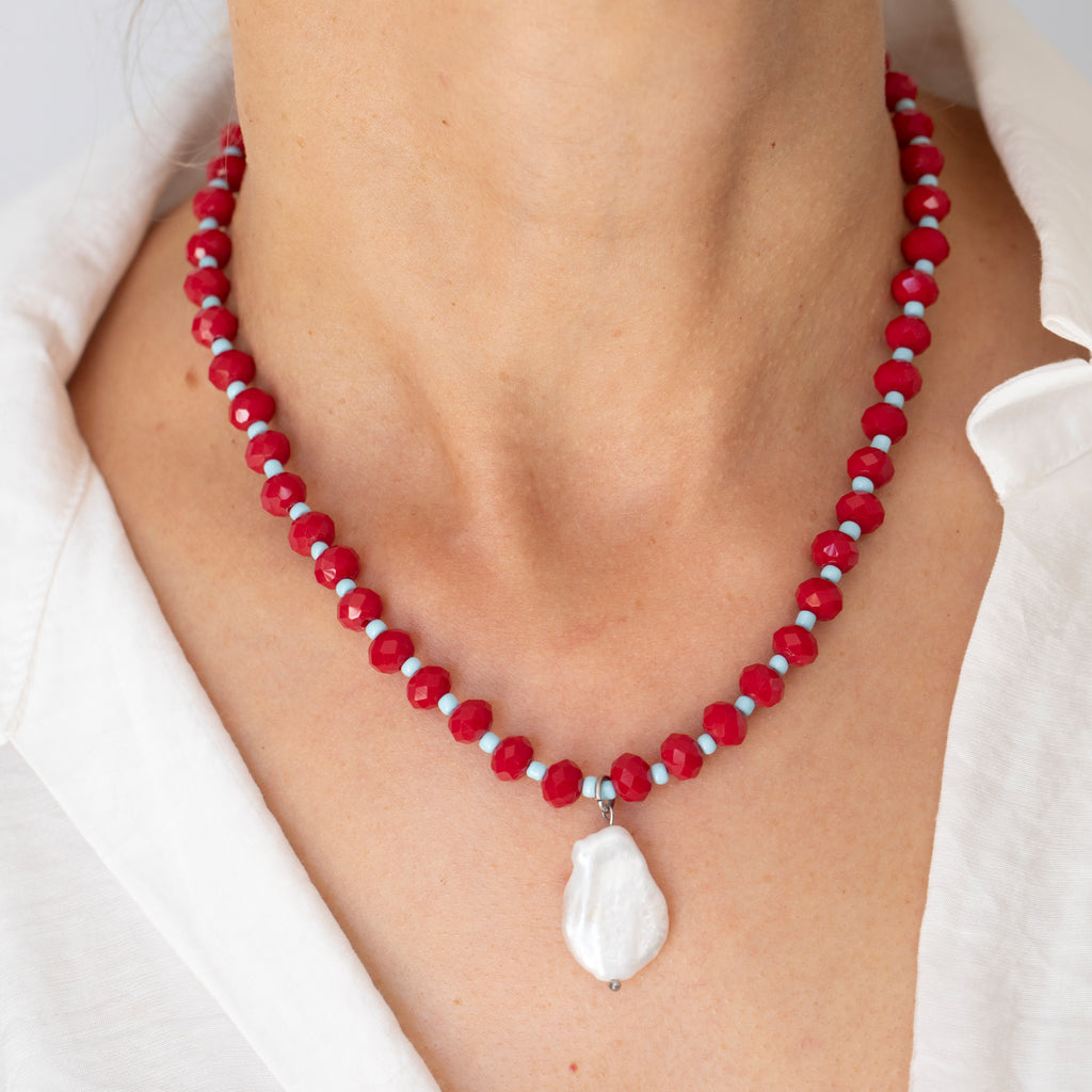 Ruby & Sky Crystal Beaded Necklace