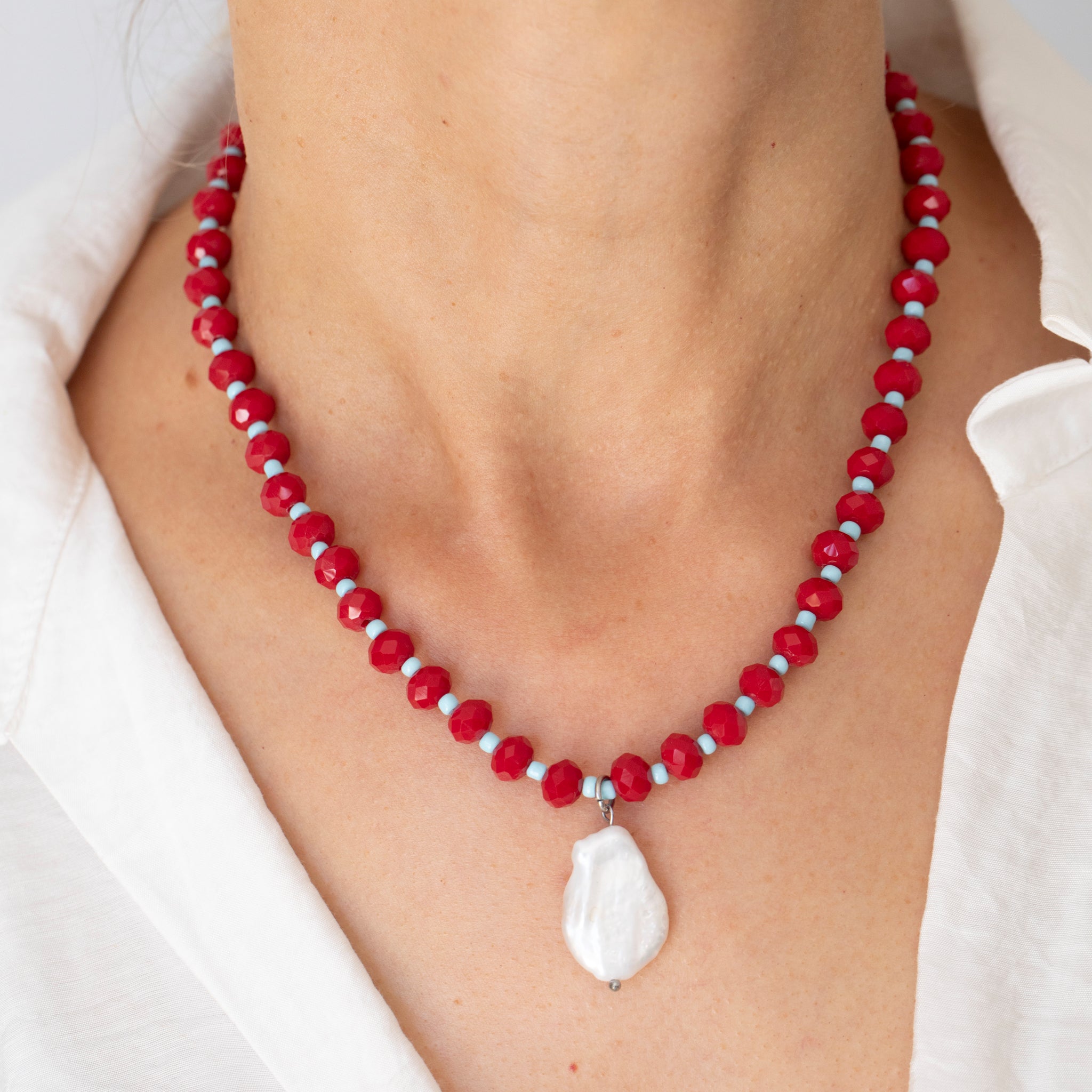 Ruby & Sky Crystal Beaded Necklace