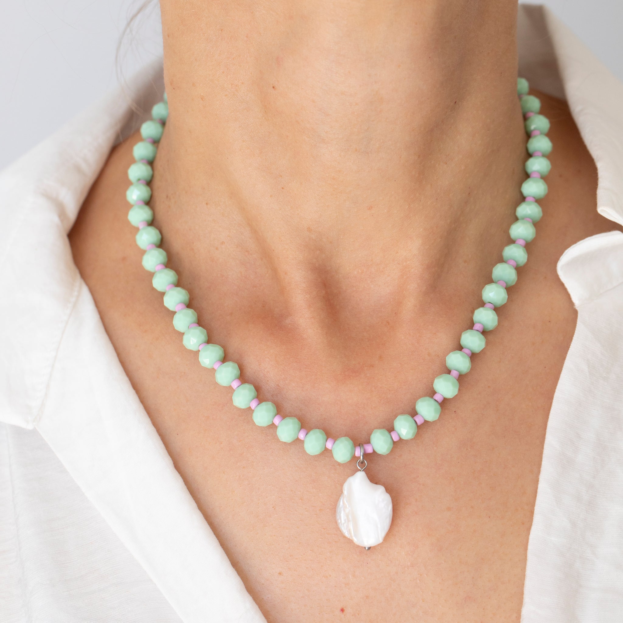 Mint & Lilac Crystal Beaded Necklace