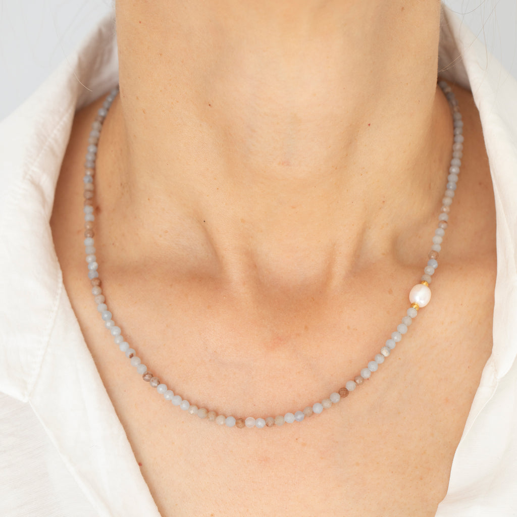 Dumortierite & Freshwater Pearl Necklace