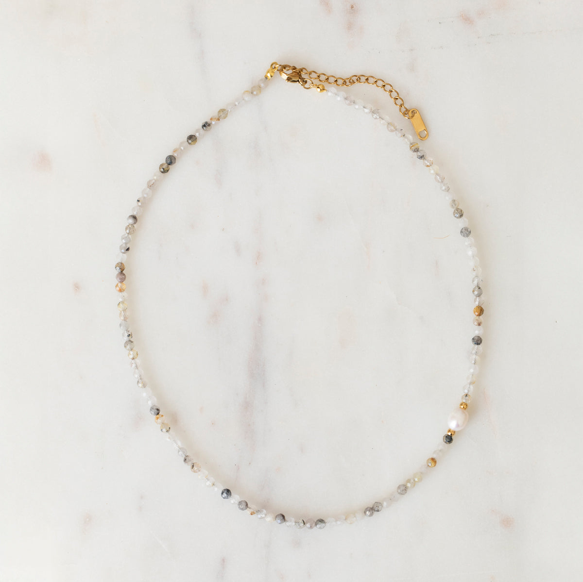 Tourmalinated Quartz & Freshwater Pearl Necklace