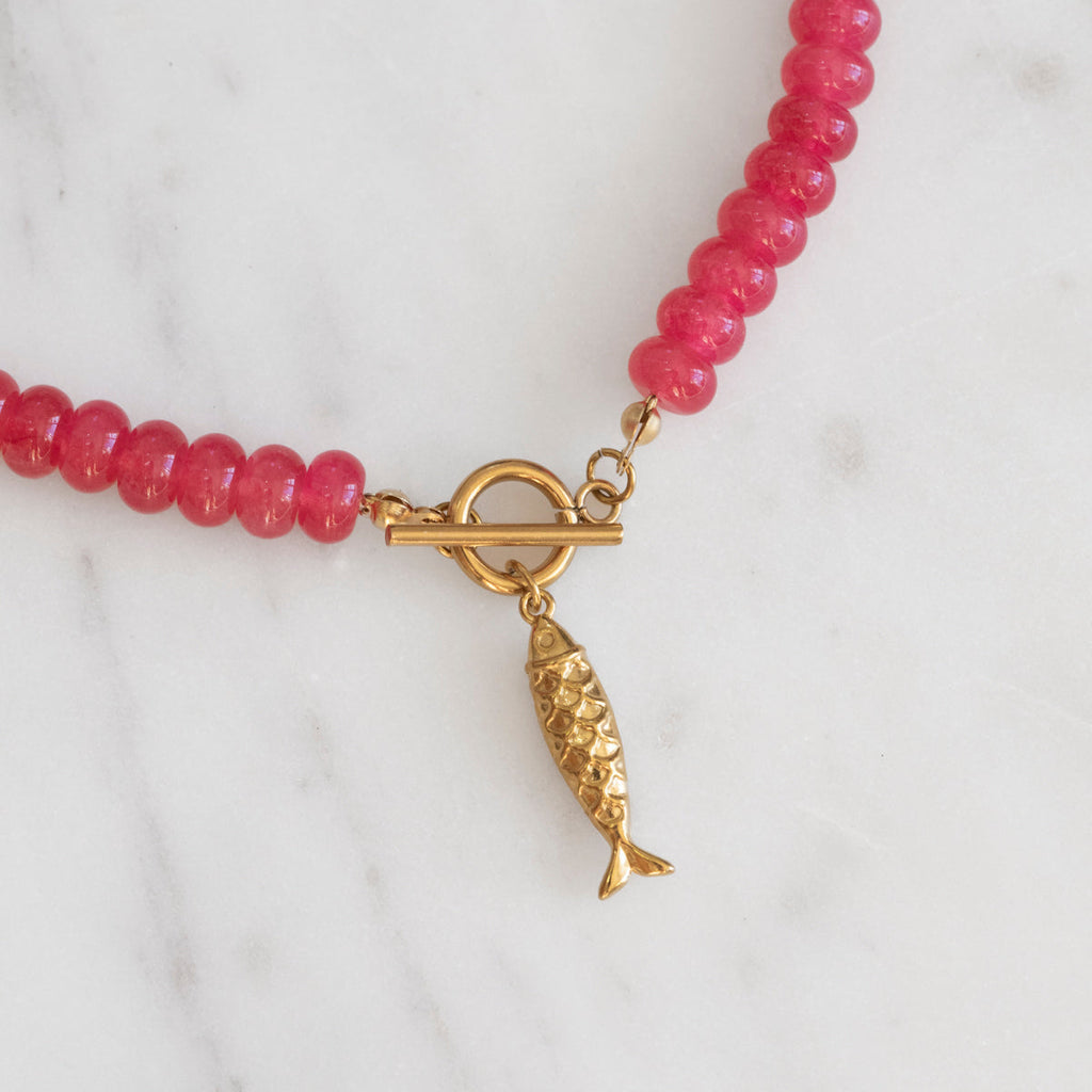 Strawberry Fish Stone Bead Necklace