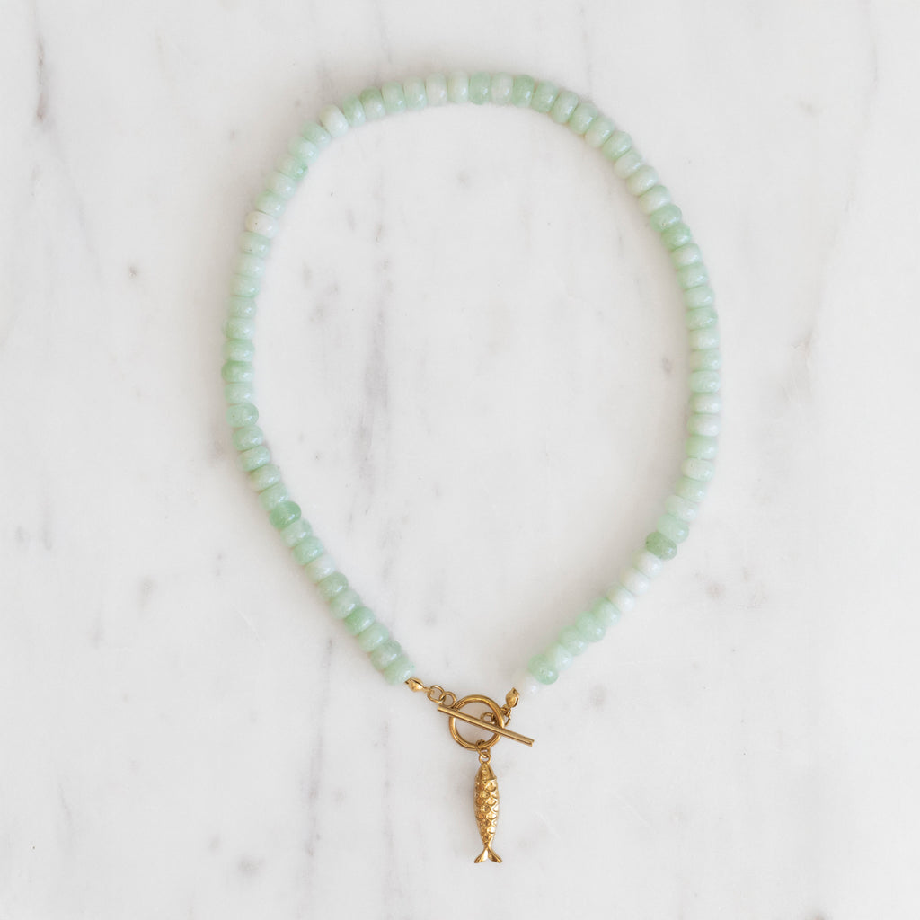 Mint Fish Stone Bead Necklace