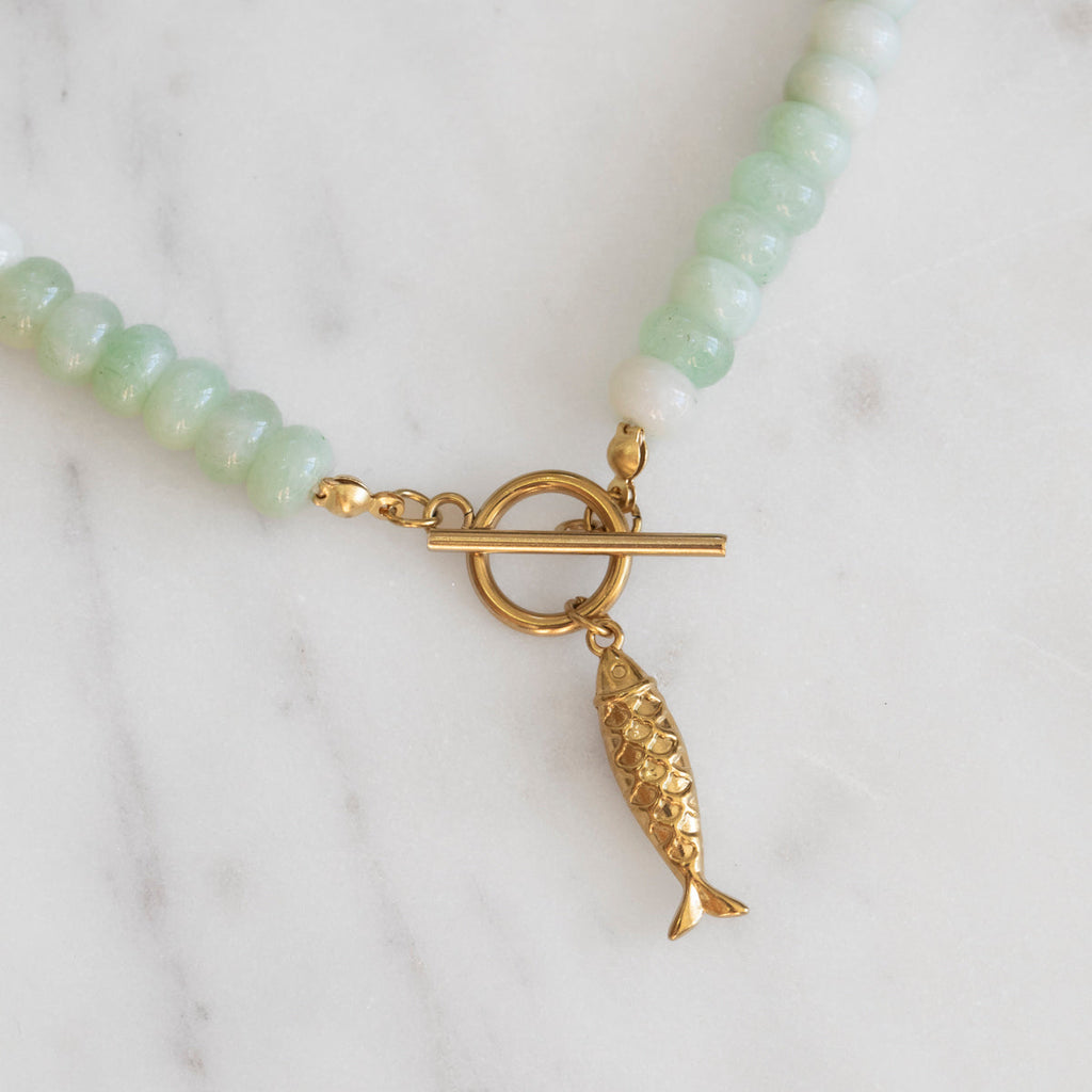 Mint Fish Stone Bead Necklace