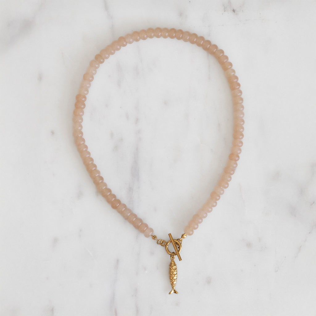 Peach Fish Stone Bead Necklace