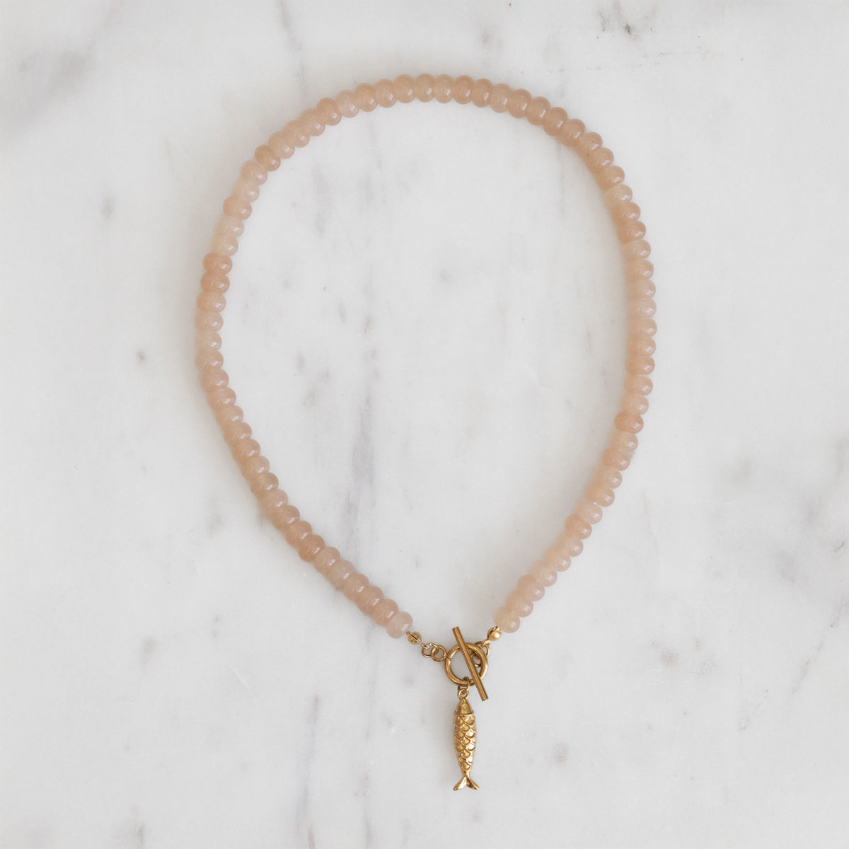 Peach Fish Stone Bead Necklace