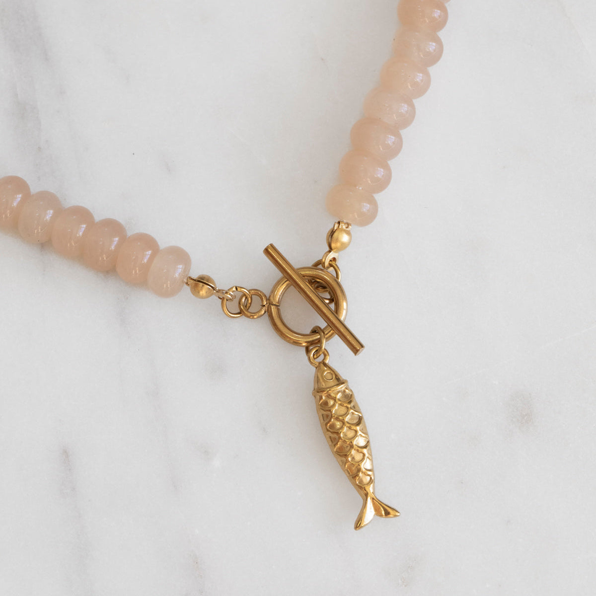 Peach Fish Stone Bead Necklace