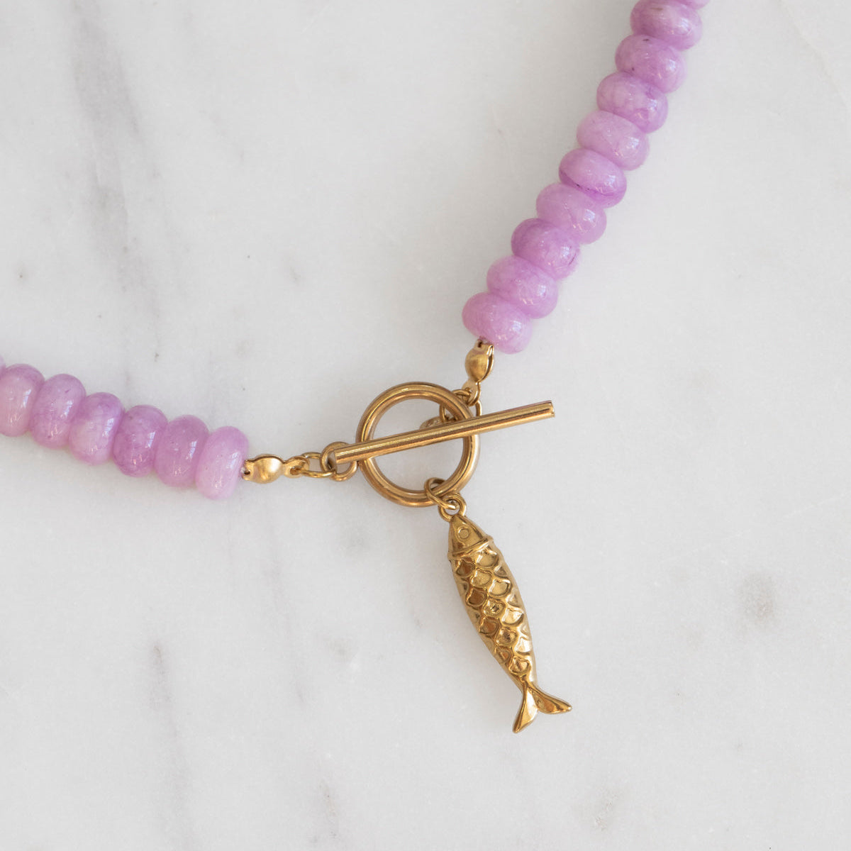 Lilac Fish Stone Bead Necklace