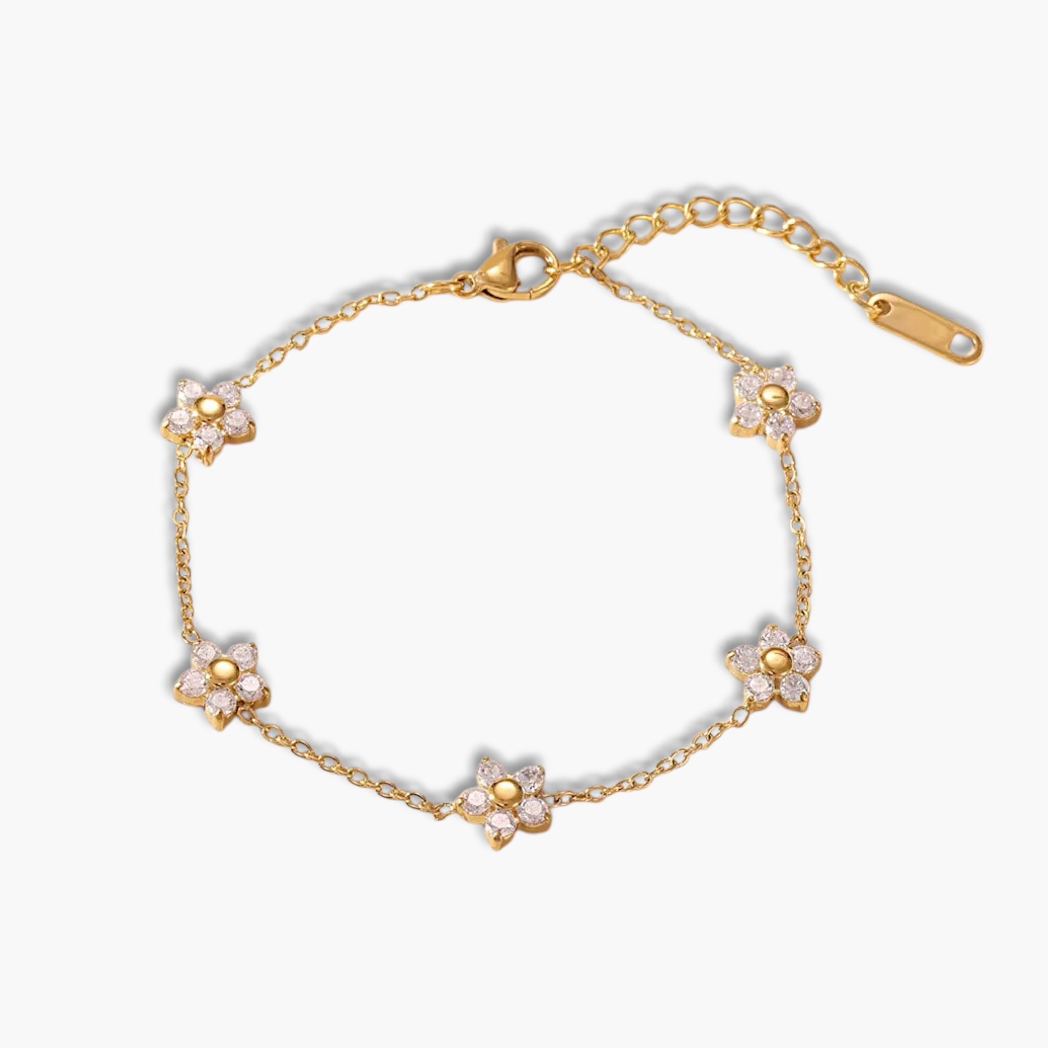Gold Zircon Flower Bracelet