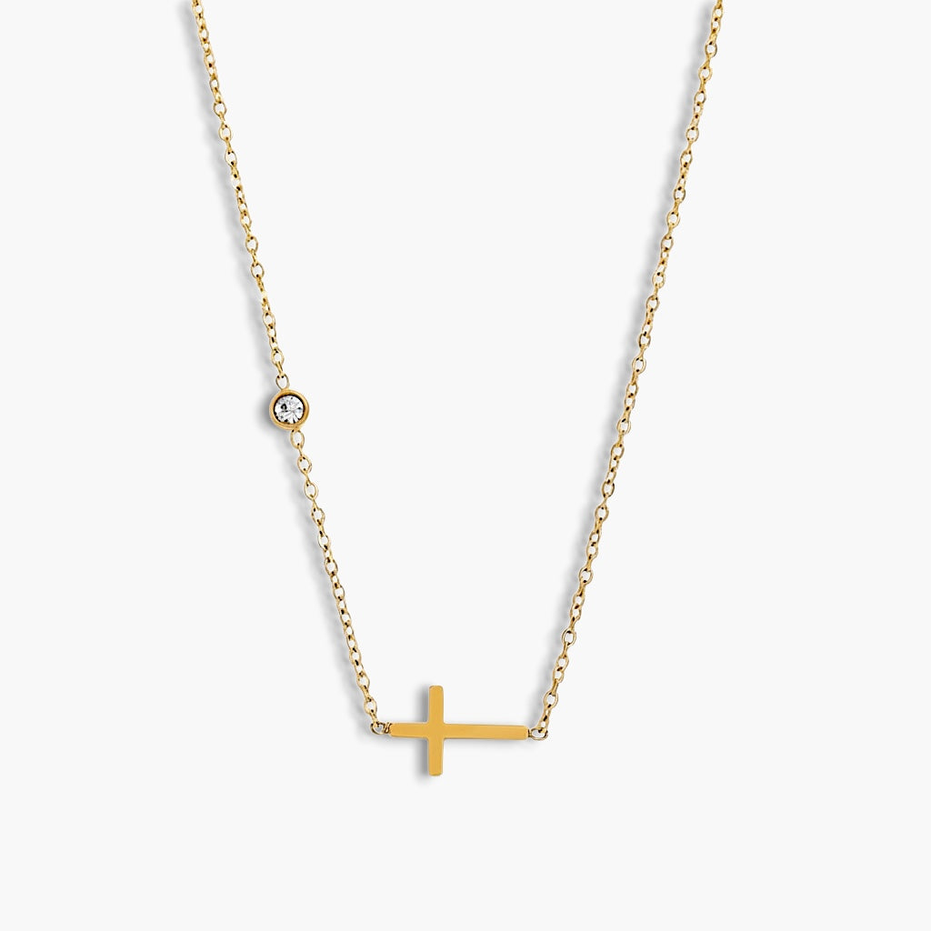 Gold Cross Zircon Necklace