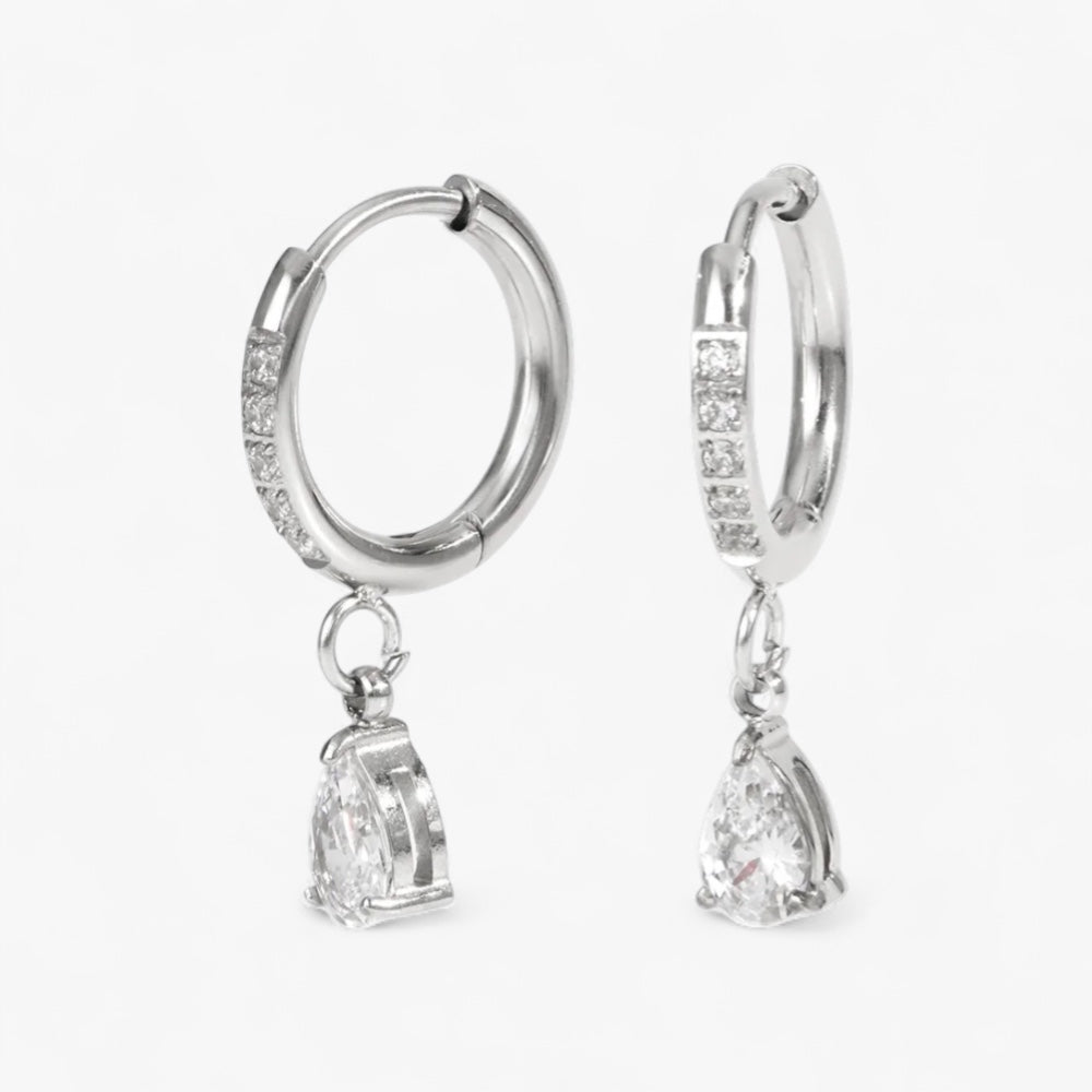 Silver Teardrop Huggies