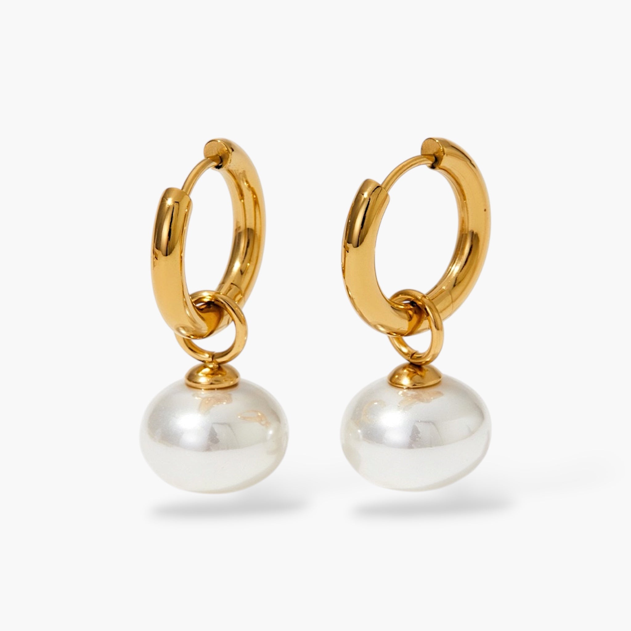 Gold Pearl Charm Hoops