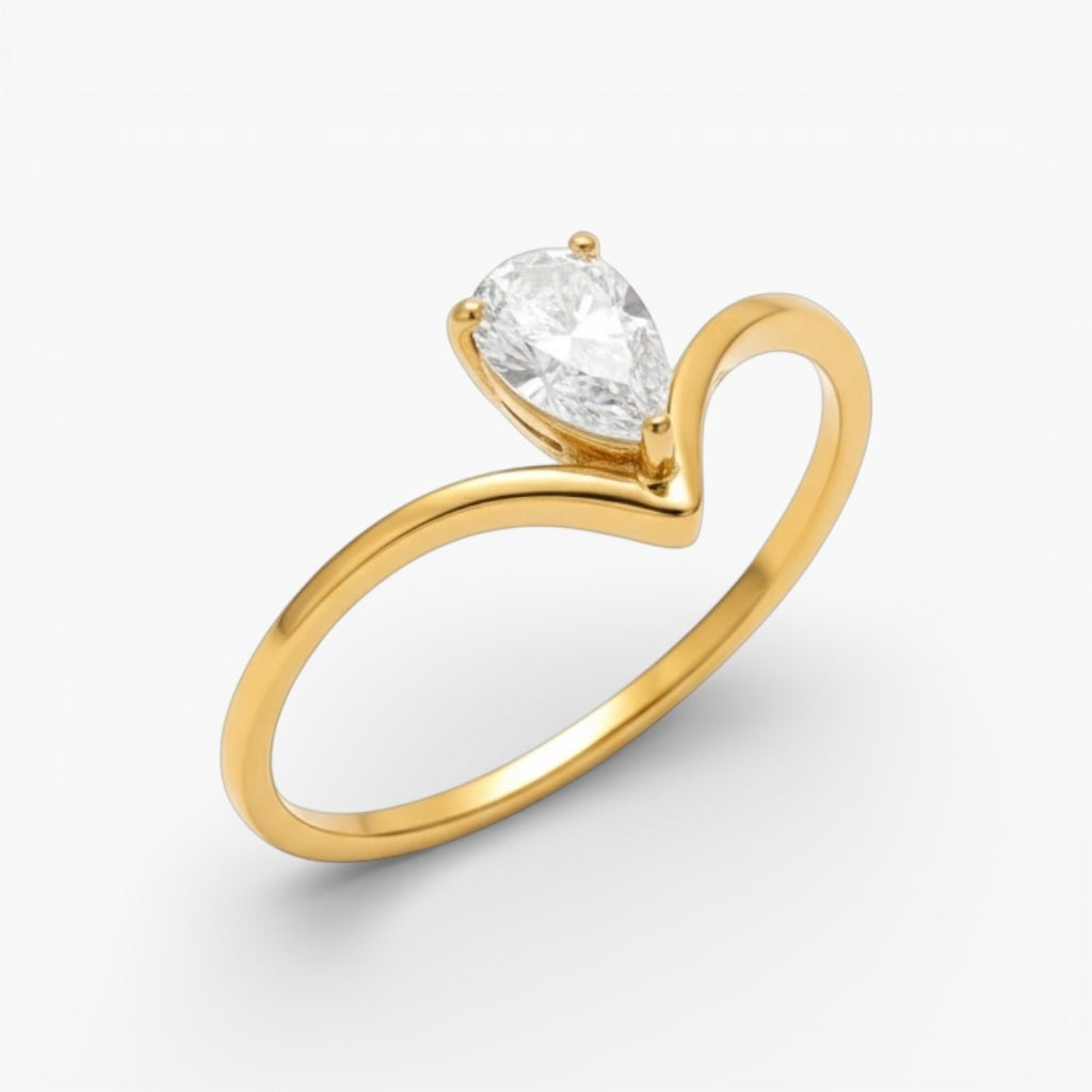 Gold V Pear Ring