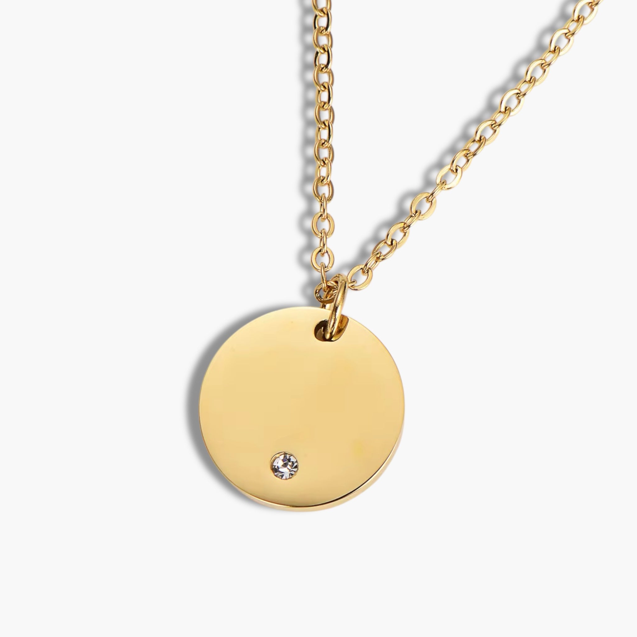Gold Zircon Disc Necklace