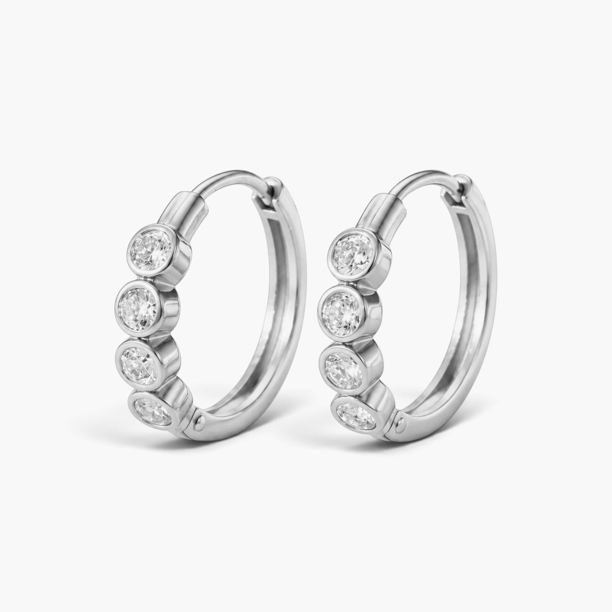 Silver Bezel Hoops