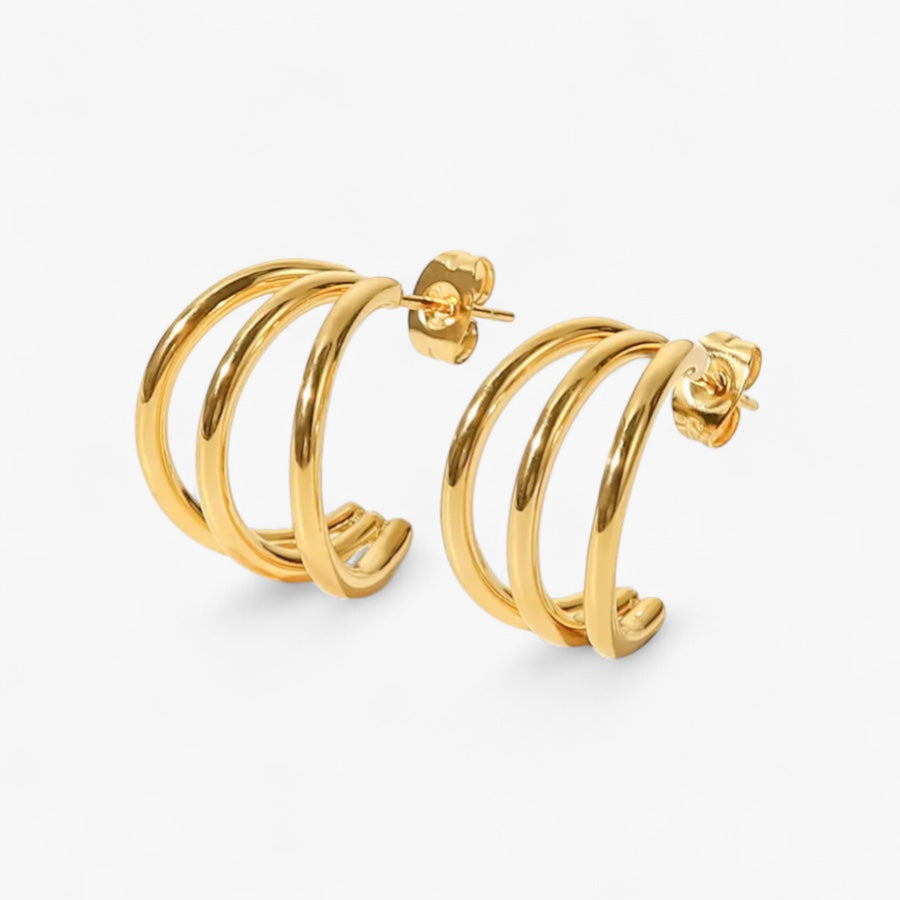 Gold Triple Hoop Studs