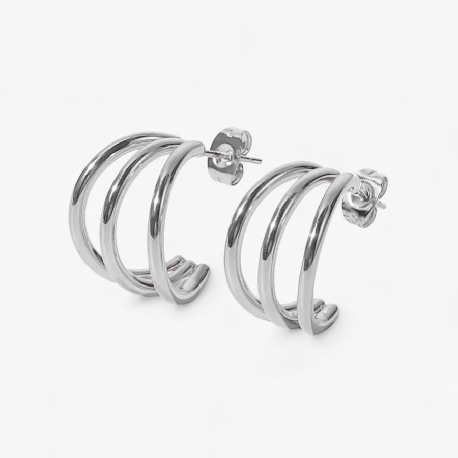Silver Triple Hoop Studs