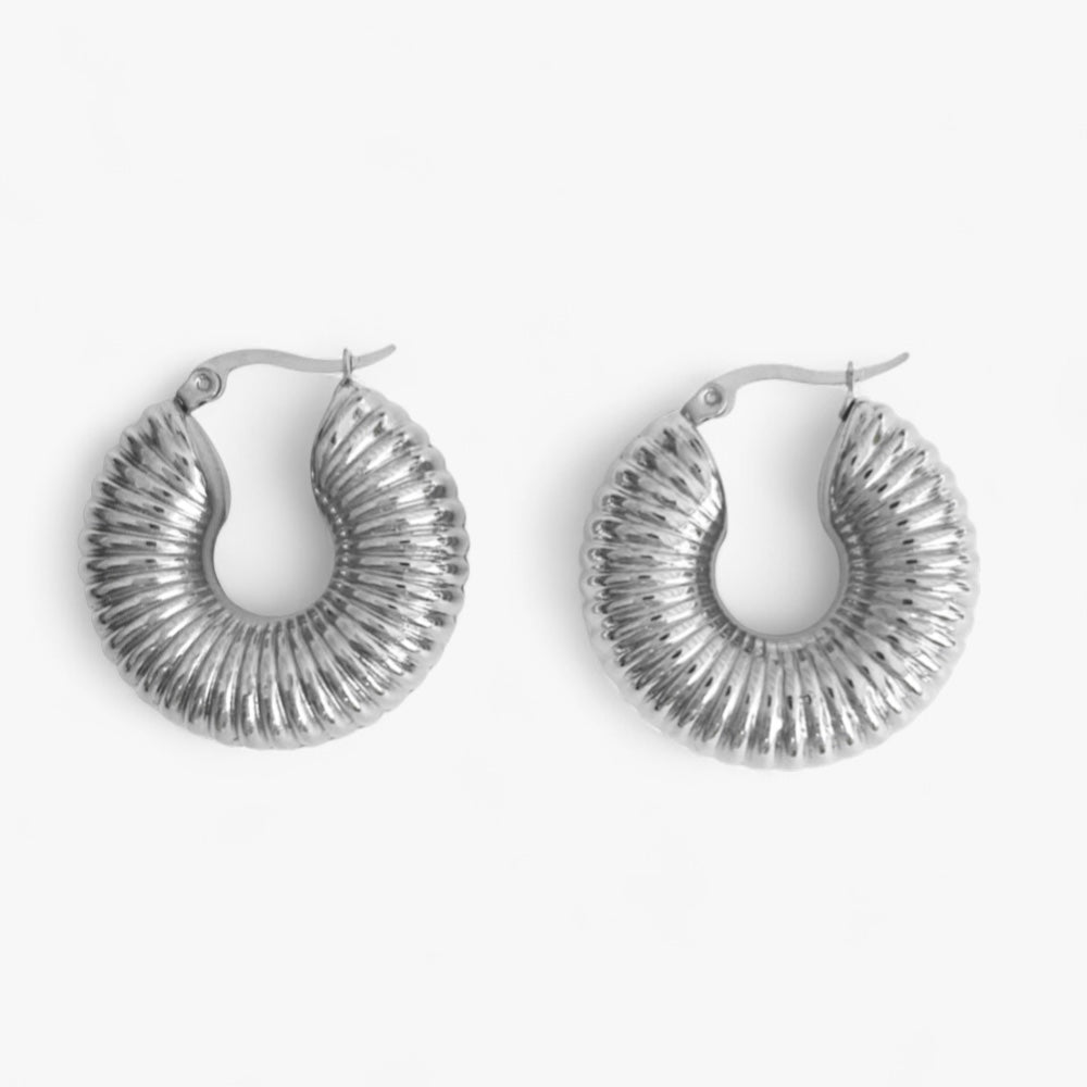 Silver Chunky Textured Hoops
